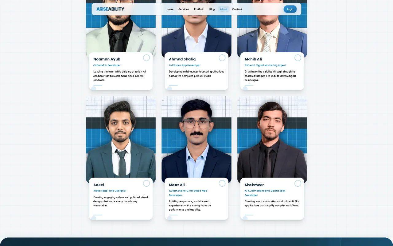 The AriseAbility team members on the About page