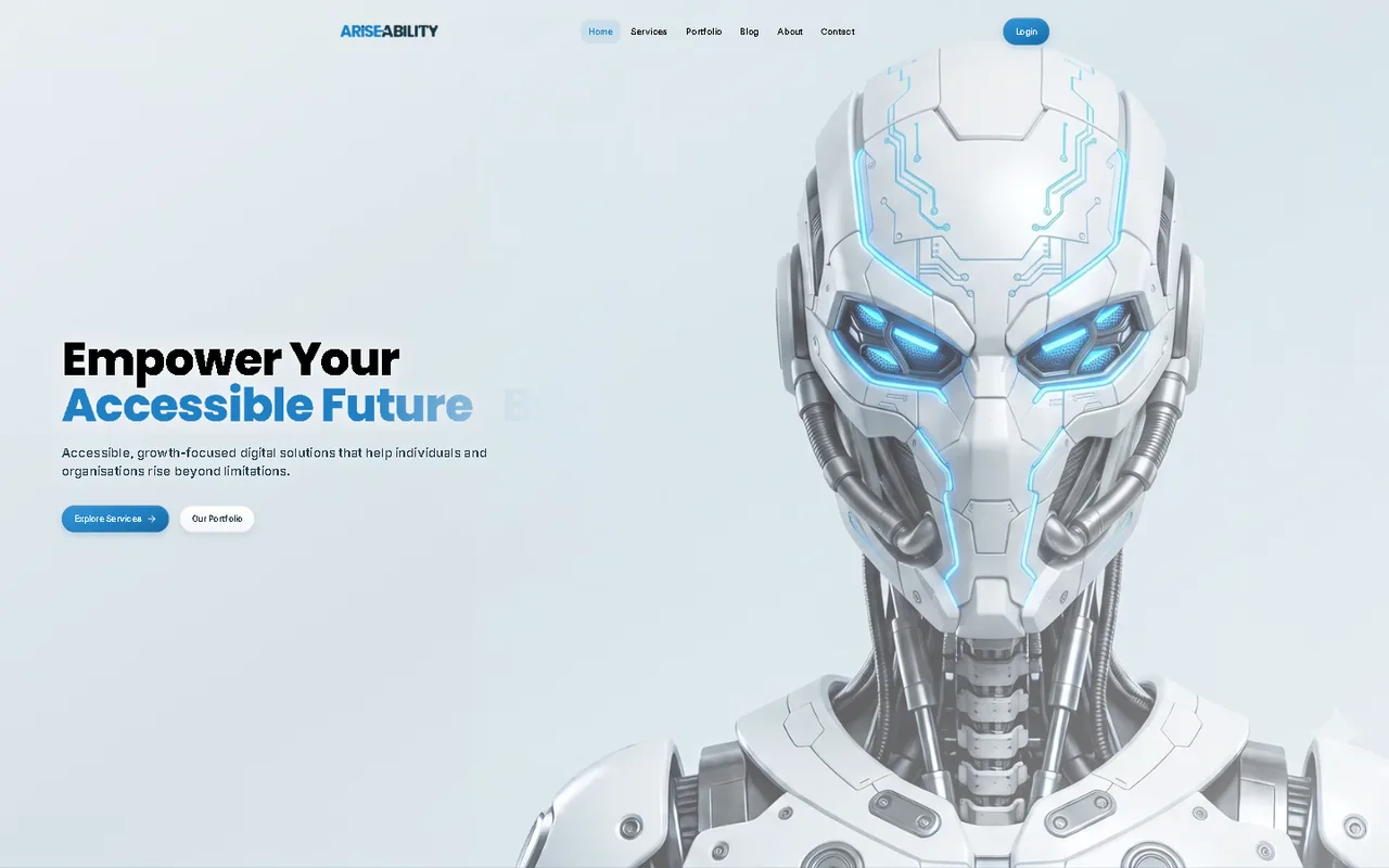 AriseAbility home page with the headline Empower Your Accessible Future