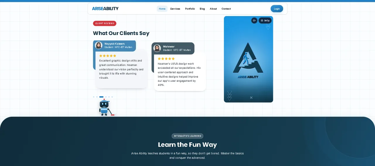 Client reviews of AriseAbility on the home page