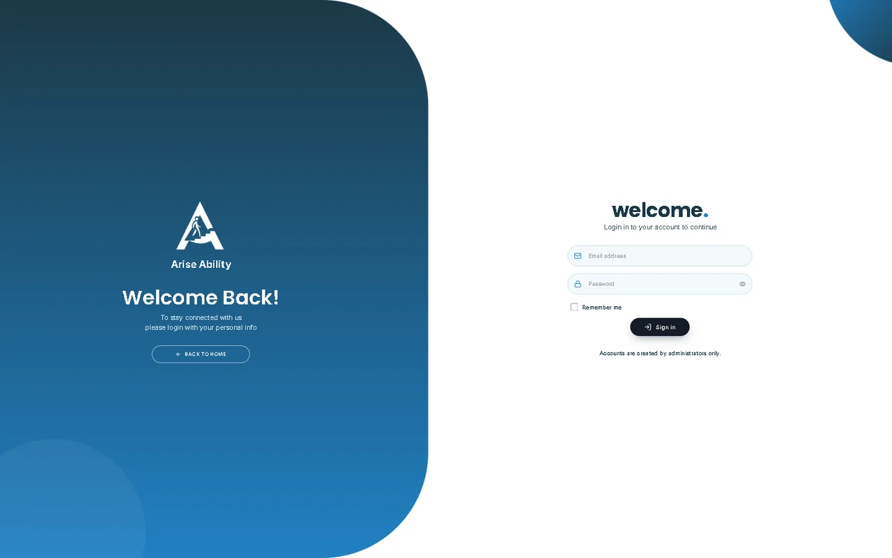 AriseAbility client portal sign-in page